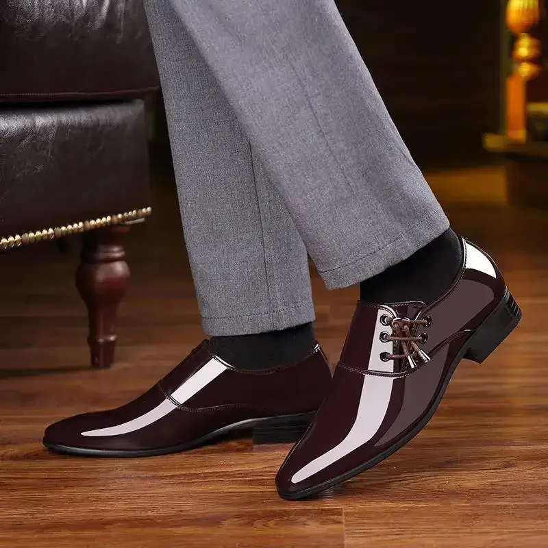 Patent Leather Shoes for Men Oxfords Lace Up Male Wedding Party Office Work Shoes Elegant Designer Brand Dress for Men