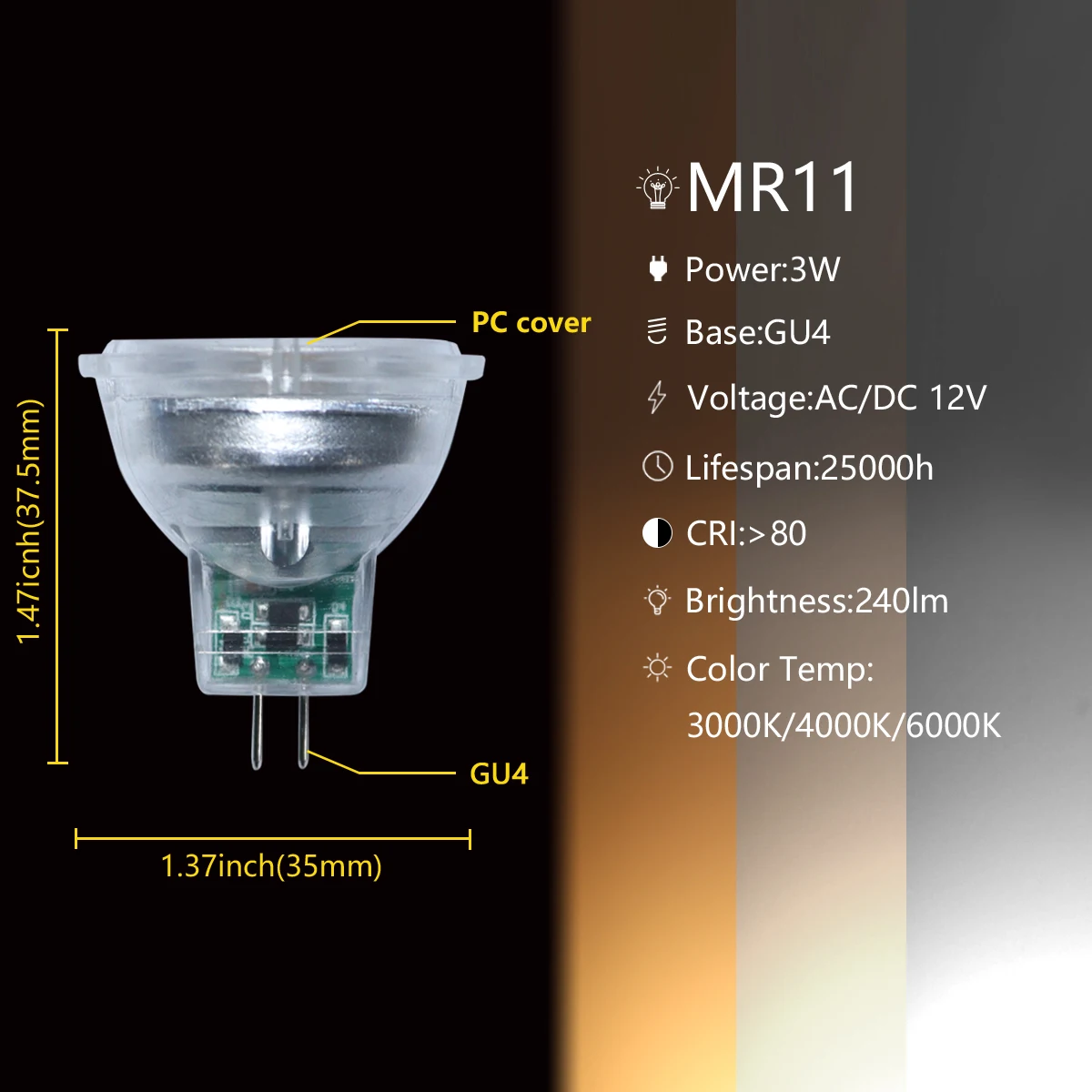 LED Spotlight 4-20PCS LED Mini spotlight MR11 GU4.0 Low voltage AC/DC 12V 3W 3000K/4000K/6000K suitable for kitchen and study