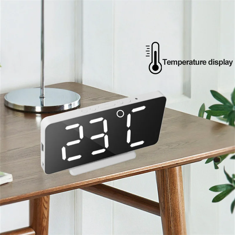 Orologio da tavolo a specchio digitale USB con sveglia e funzione snooze, visualizzazione dell'ora notturna a LED, luce da tavolo, decorazioni per la casa, regali per bambini_voghion.com