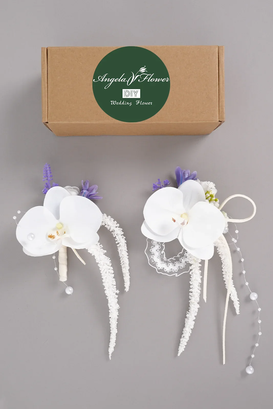 White Wedding Accessories, Pack of 2, 1pc Bride Bridesmaid Wrist Flowers 1pc Groom Groomsman Boutonniere for Men, Corsage Party - 6