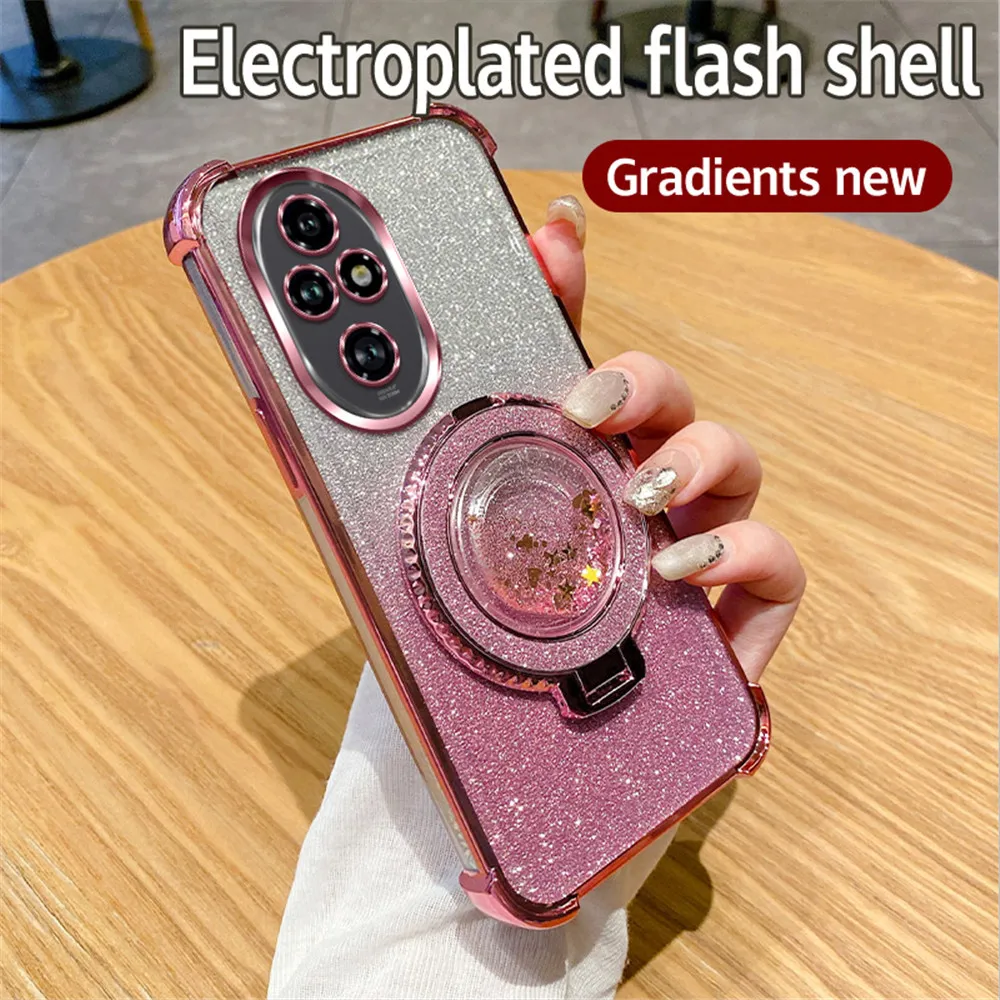 Magnetic Quicksand Gradient Glitter Phone Case with Shockproof Soft Silicone Stand