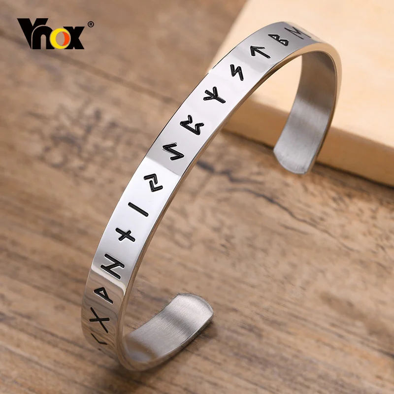 Vnox-pulsera de brazaletes vikingo de 8mm para hombre, brazalete con amuleto de letras runas vikingas, Estilo Vintage Punk Rock Boy