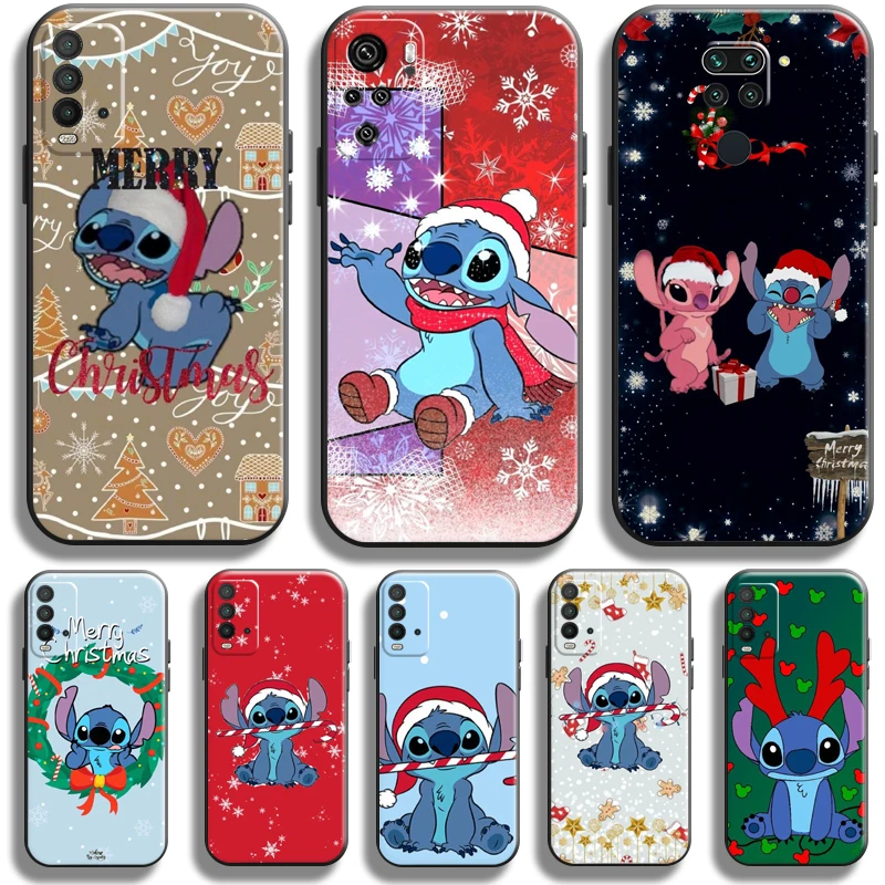 

Merry Christmas Lilo Stitch For Xiaomi Redmi Note 9 9T 9S 10S 10T 10 Pro Max 5G Redmi 10 9 9T 9A 9C Phone Case Black