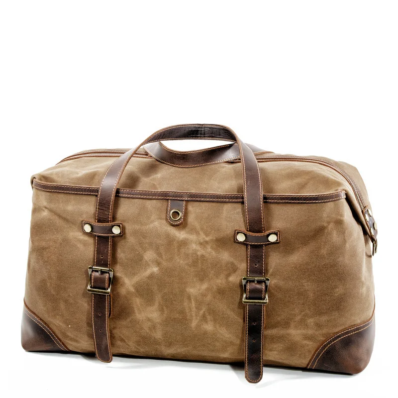 Mens Waterproof Oil Wax Canvas Bags Overnight Travel Bags Large Capacity Luggage Wild Retro Shoulder Bag Free Shipping