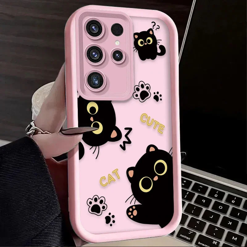 Charming Black Cat Matte Protective Phone Case with Love Heart Design