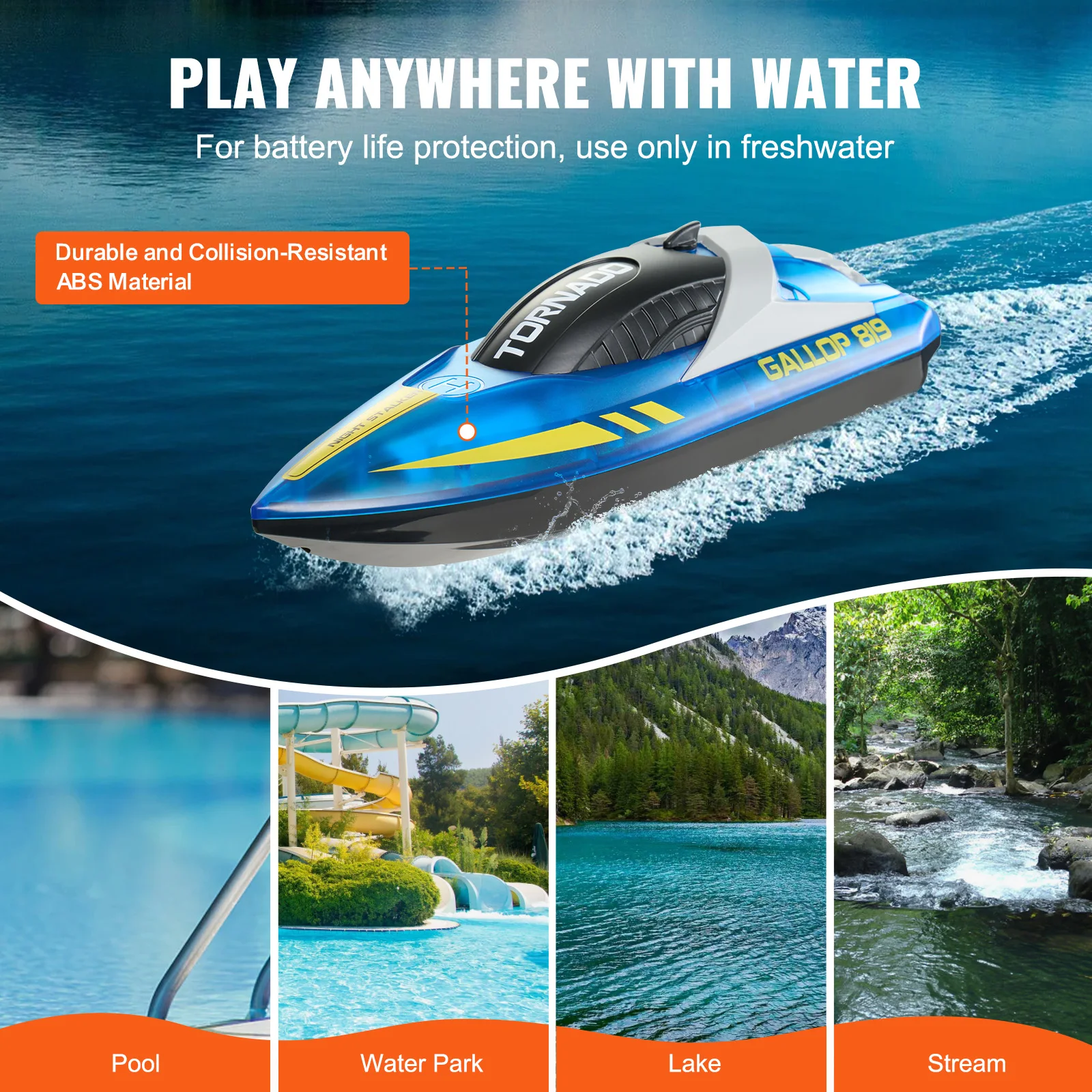 VEVOR HJ819 RC Boat 2.4GHz 12 km/h High-Speed Remote Control Racing Ship Water Speed Boat Children Model Toy for Kids Adults 4