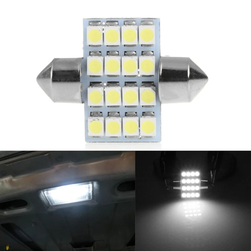 

1шт 31 мм 3528 16SMD Автомобильный светодиодный купольный гирлянда с двойным наконечником на крышу и номерной знак