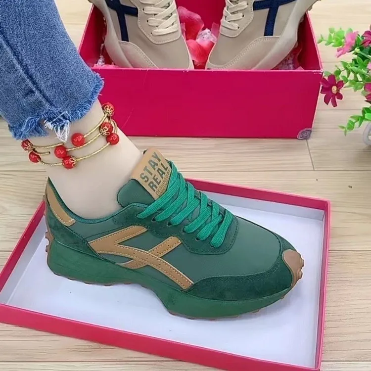 Customizable Women's Luxury Green Platform Sneakers - Casual Lace-Up Sport Shoes with Anti-Slip Design