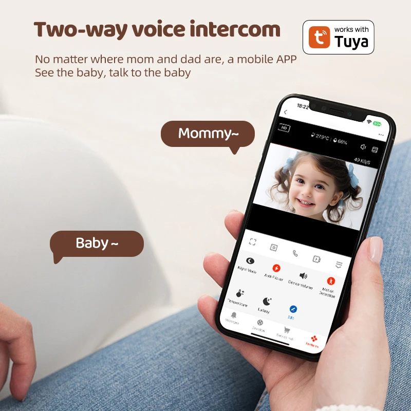 Wireless Baby Monitor Baby monitor tuya smart Wifi video mobile phone remote monitoring camera with temperature sound detection infrared night vision