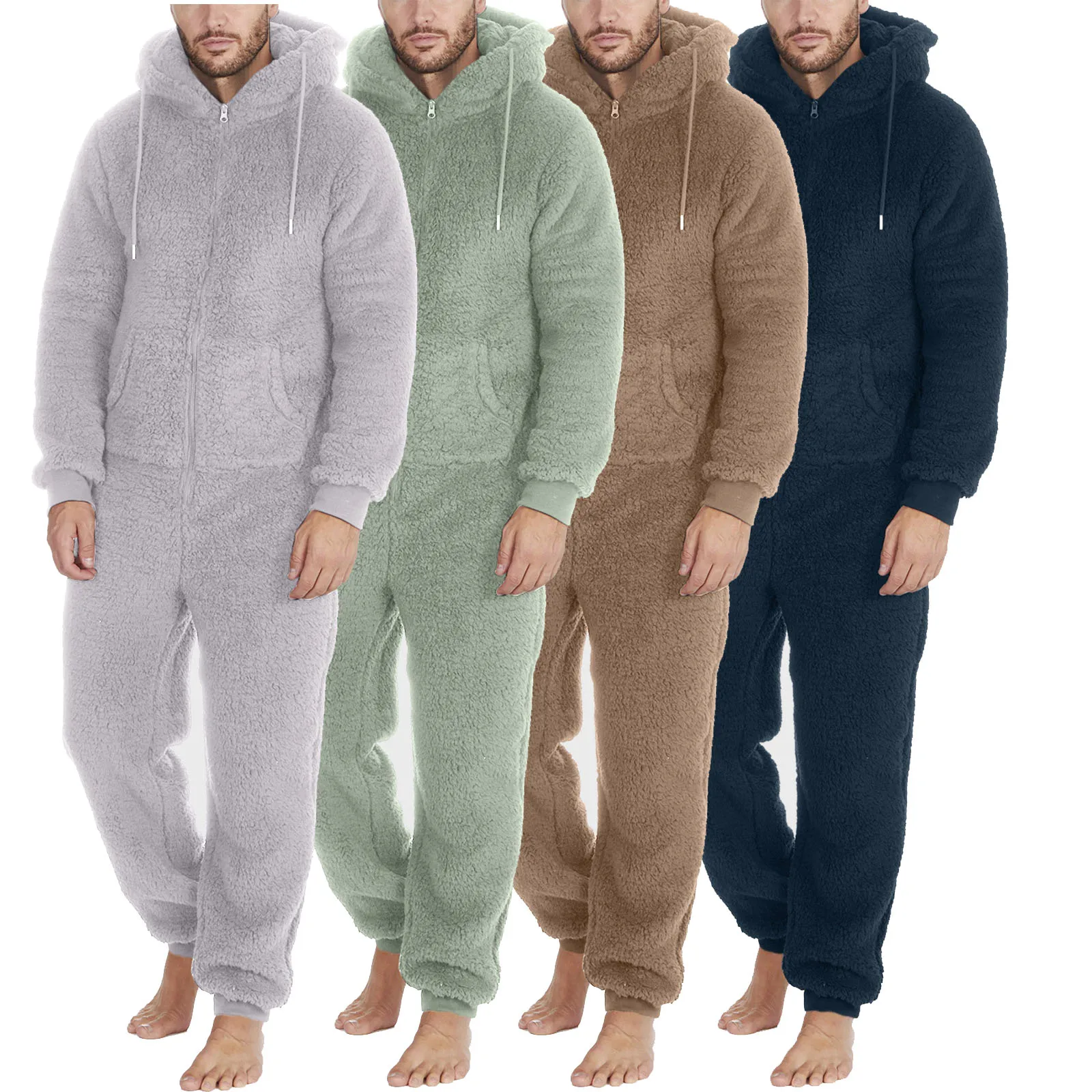 DUHENWU Combinaison Pour Homme En Polaire Moelleuse - Coupe Décontractée - Pyjama Avec Capuche - Avec Fermeture éclair - Pour - 2