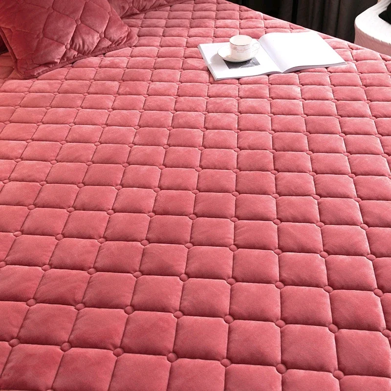 Plush Thicken Quilted Mattress Cover Warm Soft Crystal Cotton Bedsheet  Quilted Bed Fitted Sheet (Need order pillowcases) 4