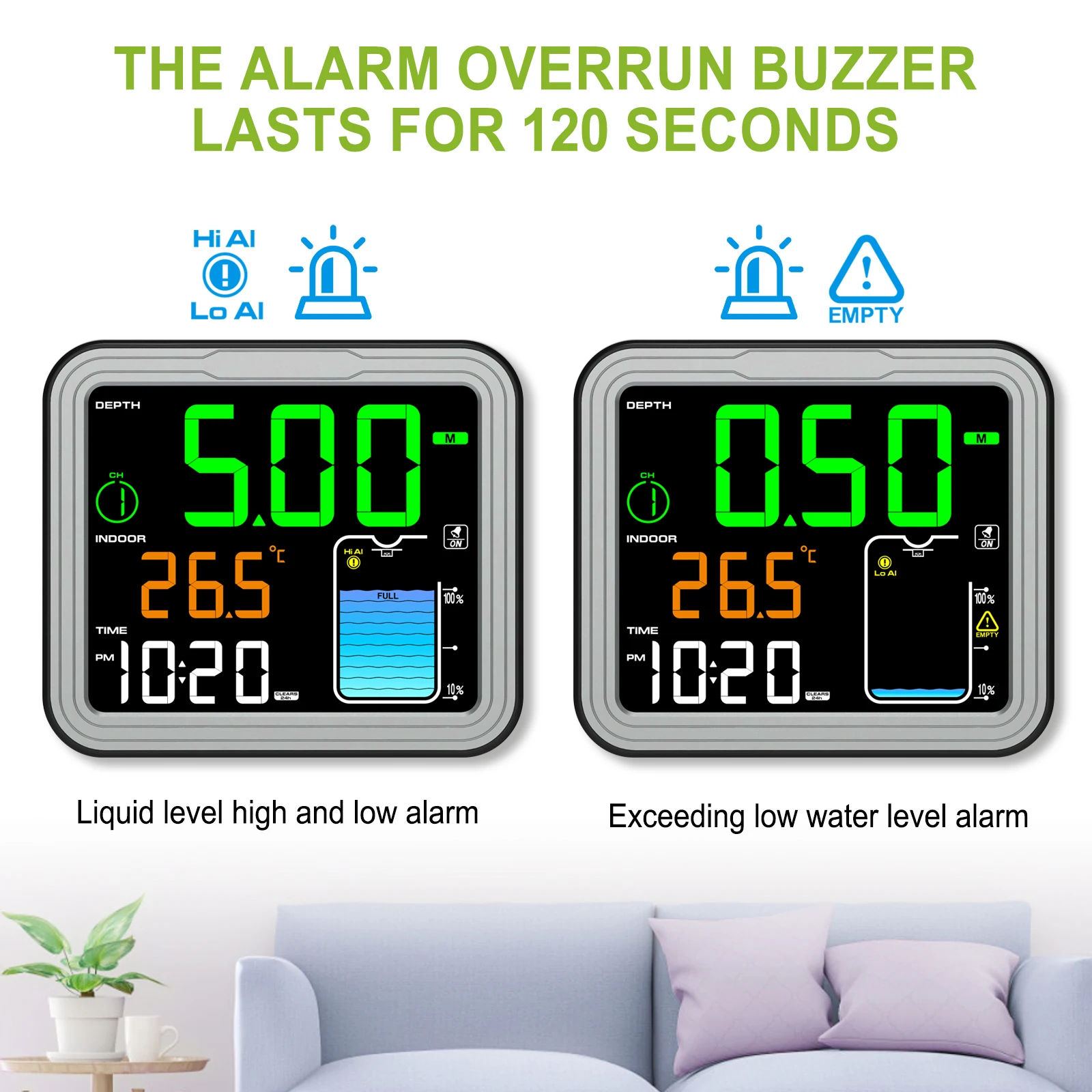 Solar Ultrasonic Water Level Sensor - Wireless Tank Level Meter with LCD Display