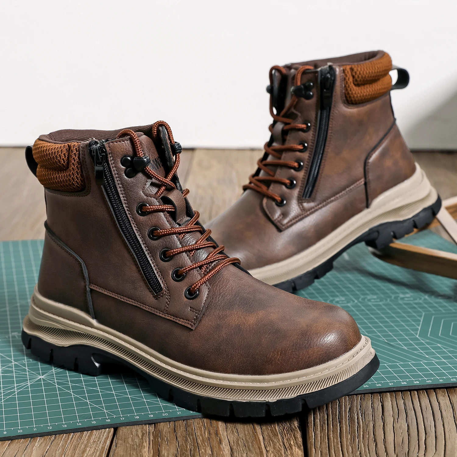 Men Work Boots Puncture-Proof Waterproof Work Shoes Steel Toe Safety Boots Industrial Indestructible Boots Side Zipper Shoes BEST SELLERS
