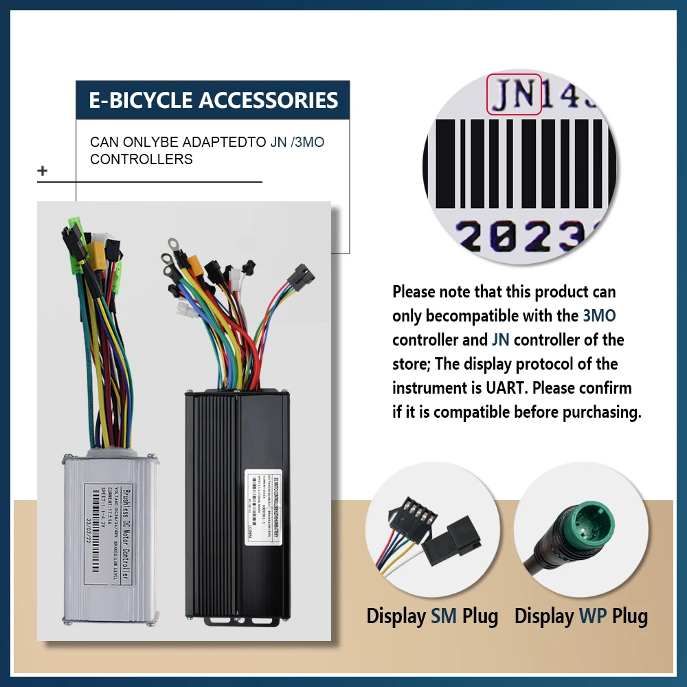 Electric Bike LCD Display with UART 2 Communication SM/Waterproof Connector for Electric Bike accessory 36V-72V UKC1