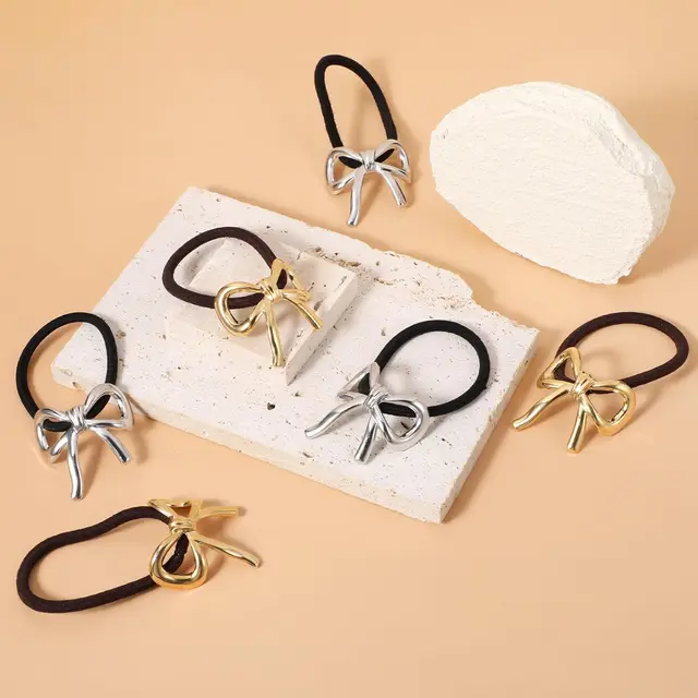 4PCS Metal Hair Ties Geometric Elastic Hair Cuff Ponytail Holder,Gold Hair Scrunchies,Fashion Hair Accessories for Women Thick 2
