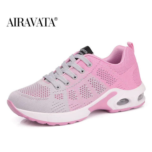 Fashion Women Lightweight Sneakers Outdoor Sports Breathable Mesh Comfort Running Shoes Air Cushion Lace Up Gray 1722
