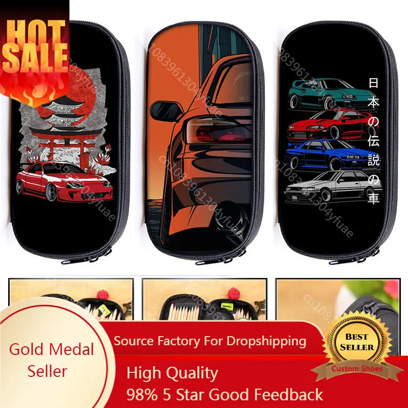 Japan JDM Modified Cultural Cosmetic Case Pencil Bag Racing Car Stationary Bags Engine Pencil Box School Cases Supplies whereisart japan anime steins gate unisex 3pcs set backpack school bag akiha rumiho pattern pencil cases series lunch packages