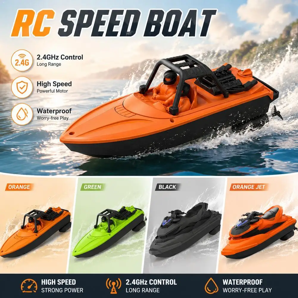 Bateau RC rapide 2.4GHz glissant sur l'eau, yacht télécommandé étanche pour piscine et lac