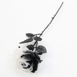 Elegant Silk Rose Arrangement in Black, White, and Red - Perfect for Home Decor, Photography, and Wedding Backdrops (White black)