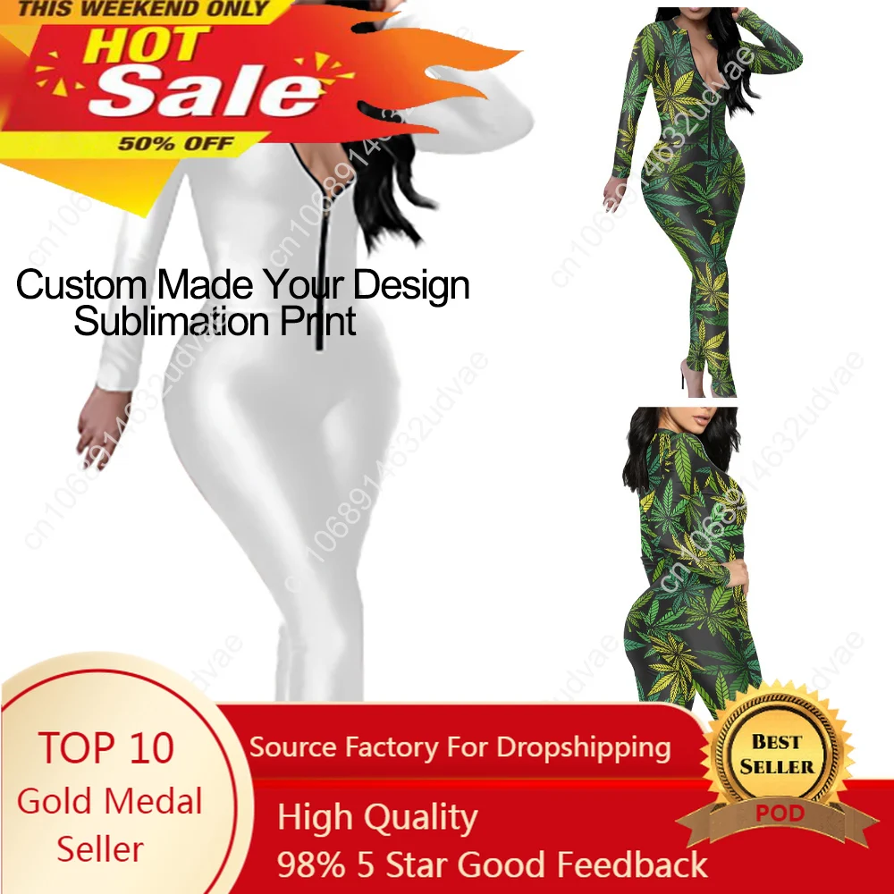 

Custom Made On Your Demand Subliminal Print Long Sleeve Jumpsuits Women Rompers