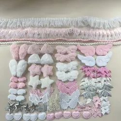 Pink Lace Plush DIY Accessory Set with Wings, Bows, and Hearts (Pink)