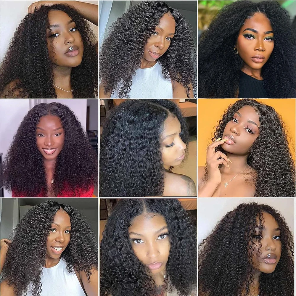 Kinky Curly V Part Wigs Human Hair Glueless Wigs No Leave Out V Part Wig Afro Kinky Bulk Human Hair Afro Curly Black For Women