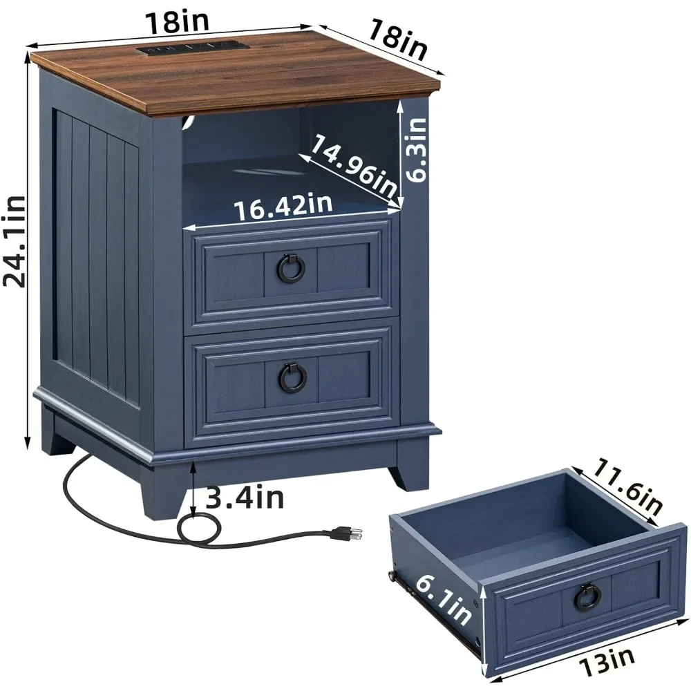 Farmhouse Furniture Set, Nightstands Set, 58 Inch Wide Wood Dresser and 18" Night Stands with Charging Station