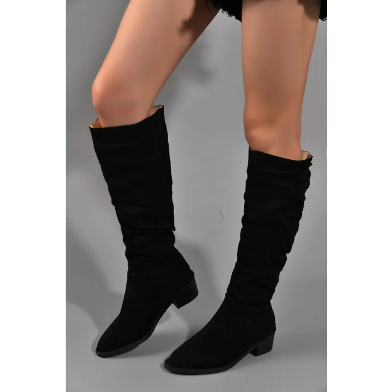 2023 New Women Western Boots Korean Style Autumn Retro Pointed Toe Long Boots Thick Heel Outdoor Hiking Shoes