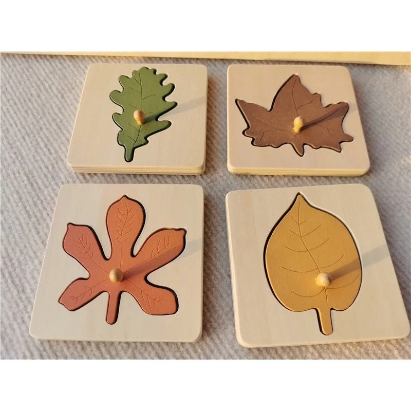 Kids Wooden Educational Animals Noah's Ark Puzzle Toys Solid Leaves Jigsaw for Baby Early Learning 4