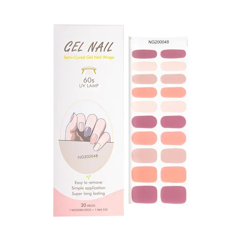 16/20/22Tips Semi-Cured Gel Nail Patch Adhesive Sliders Long Lasting Full Gel Nail Stickers DIY Manicure Harden In UV Lamp Need