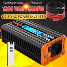  Pure Sine Wave Power Inverter Continuous power 1200W  dc 12v LED display is suitable for ac 220V 240V solar converter car 
