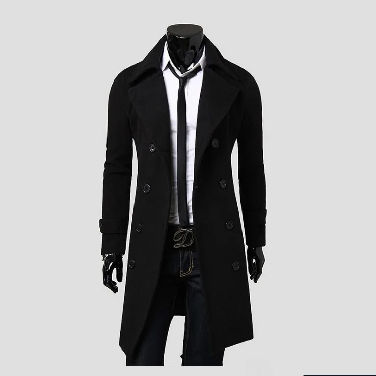 simples masculino longo trench moda magro cor sólida clássico duplo linha botão trincheira alta qualidade vintage quente blusão masculino
