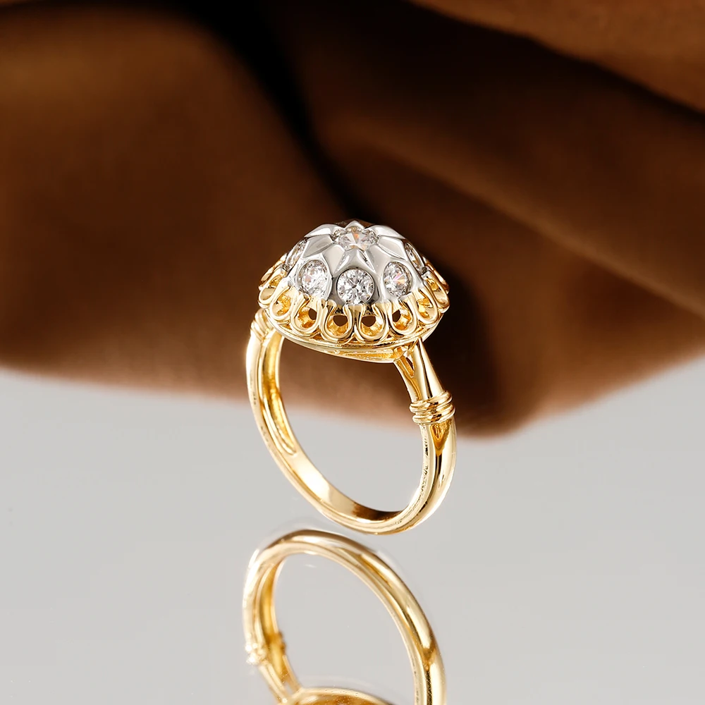 Eingelegter synthetischer Zirkon, fein verarbeiteter Kupfer-Plattierungs-14K-Gold-Modeschmuck, dreiteiliges Set, Geschenk, Geburtstagsfeier-Schmuck – Detail 7