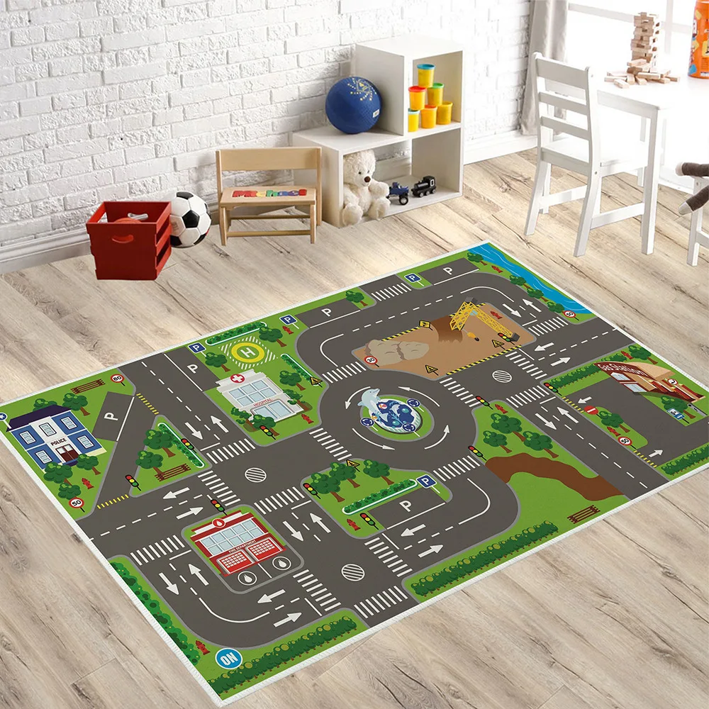 Kid Play Mat Indoor Baby Crawling Rug Toddler Educational Toy With Town Picture City Road Printed Carpet Tile For Living Room 2
