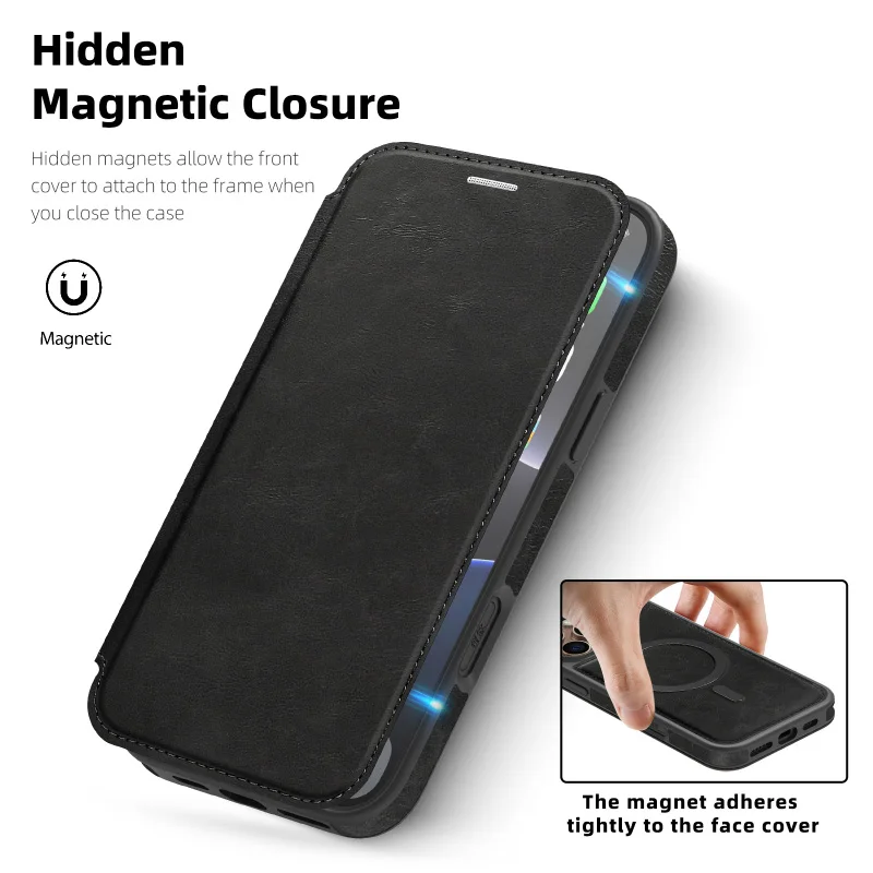 Magsafe Magnetic 360° Full Protection Leather Wallet Card Holder Phone Case