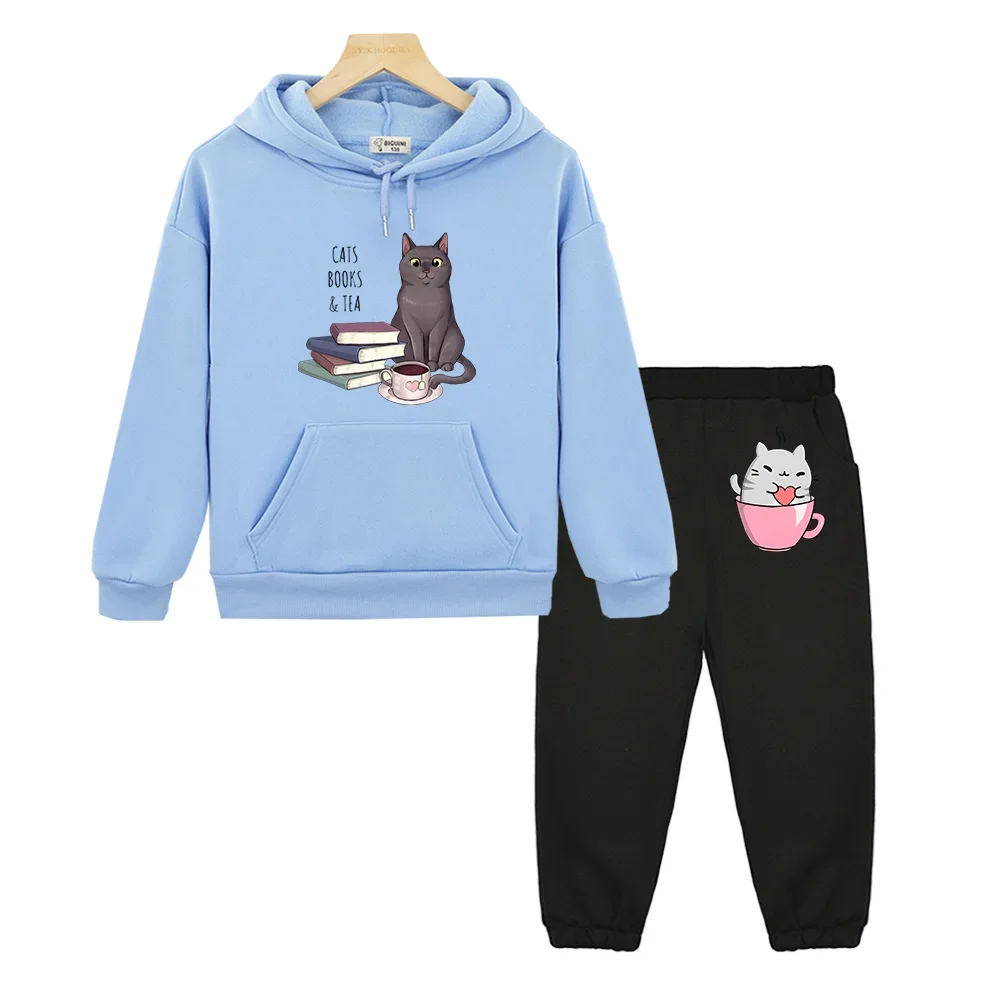 

Nutella Cats Books and Tea Kids Hoodies and Pants Set Printed Pullovers Cute Top Anime Autumn Winter Men/Women Fleece Sweatshirt