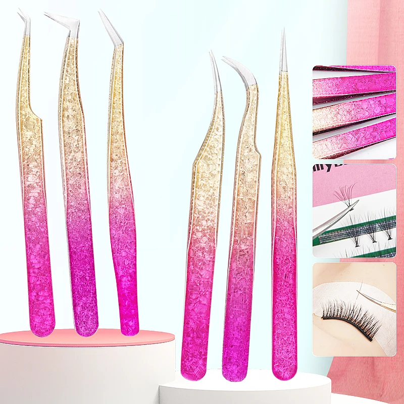 Eyelash Tweezers Ice Flower Anti-static 3D Accurate for Eyebrow Grafting False Lashes Extension 1 Pc