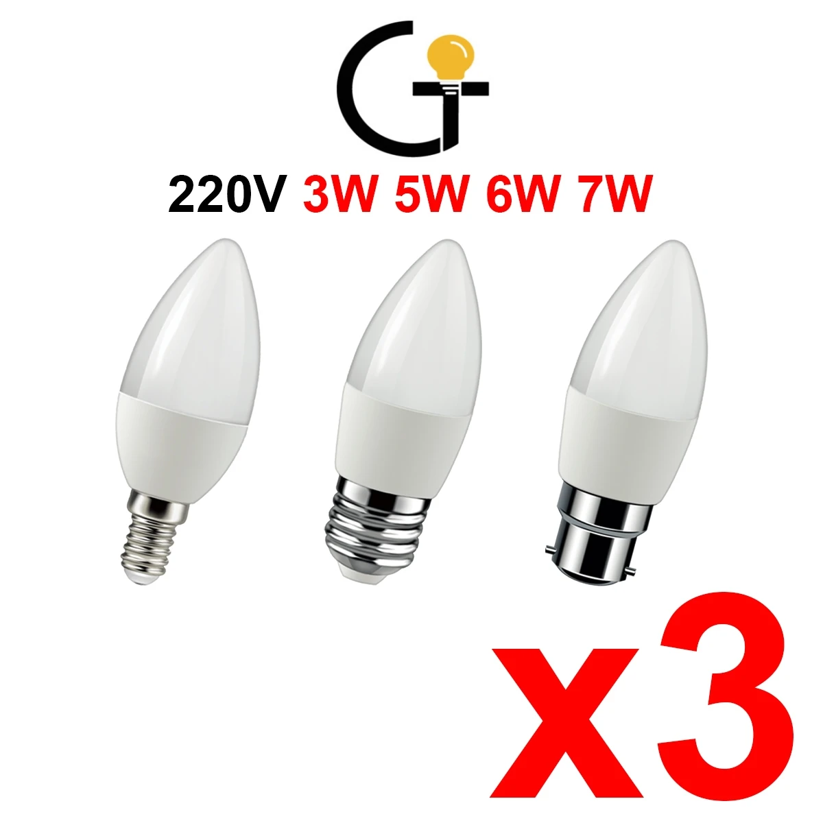 3PCS LED candle lamp C37 220V 3W-7W Strobe-free warm white light for crystal chandelier down lamp kitchen bathroom