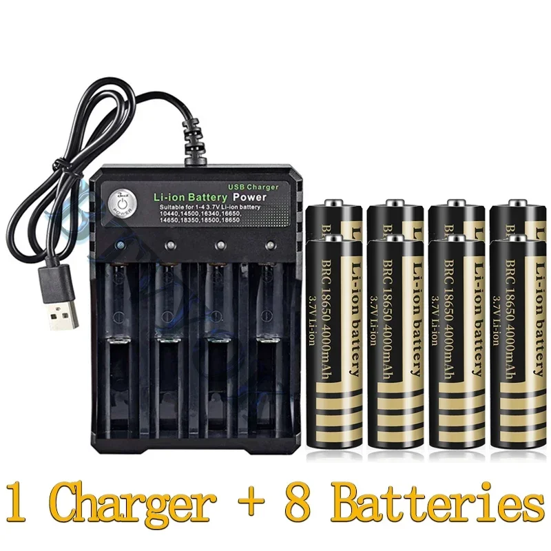 

3.7V 4000mAh BRC18650 Li-Ion rechargeable battery for LED Torch + 4 Slot Smart Charging USB Charger