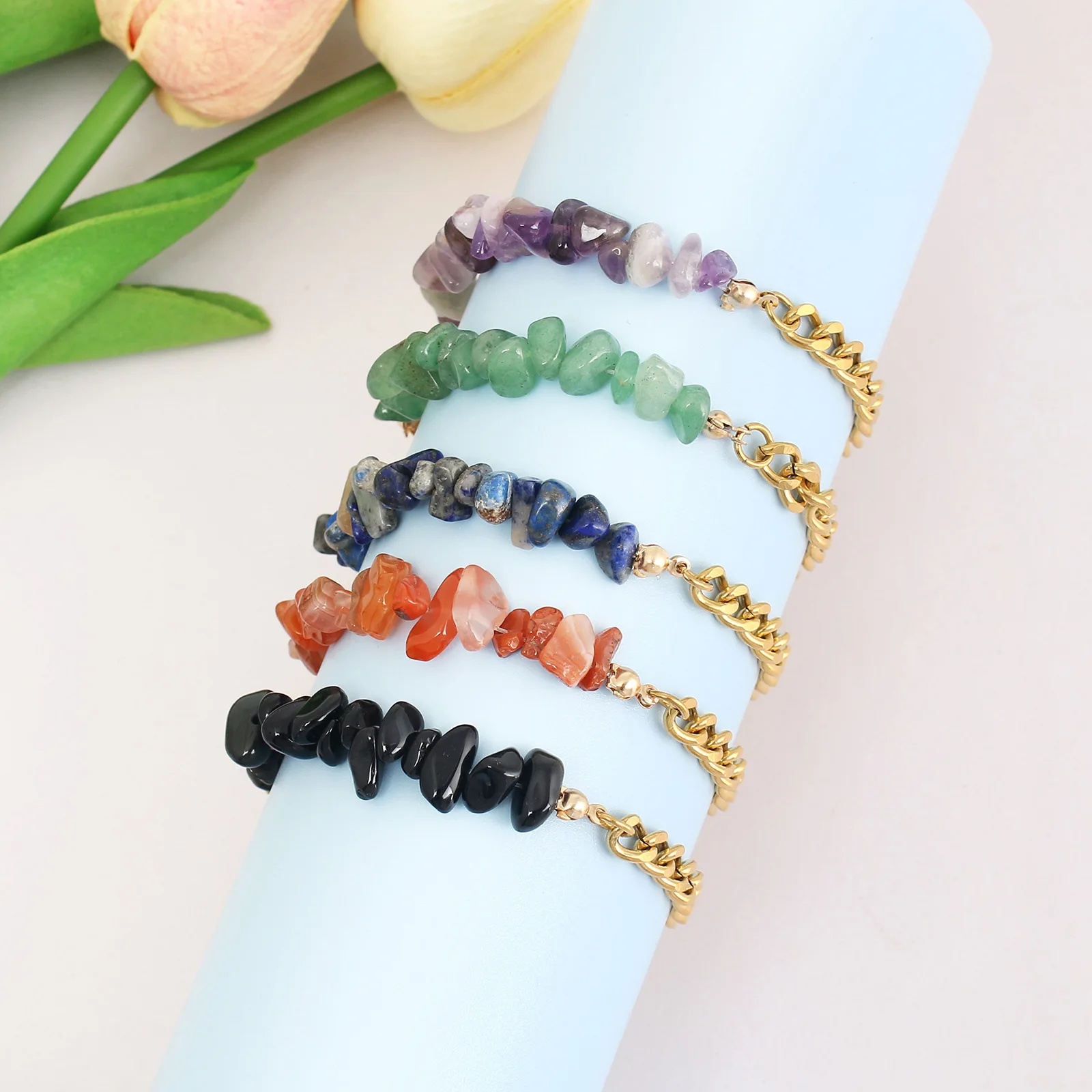 Stainless Steel Bracelet Bohemian Bracelets 316l Stainless Steel Natural Crystal Purple Stone Bracelet For Woman