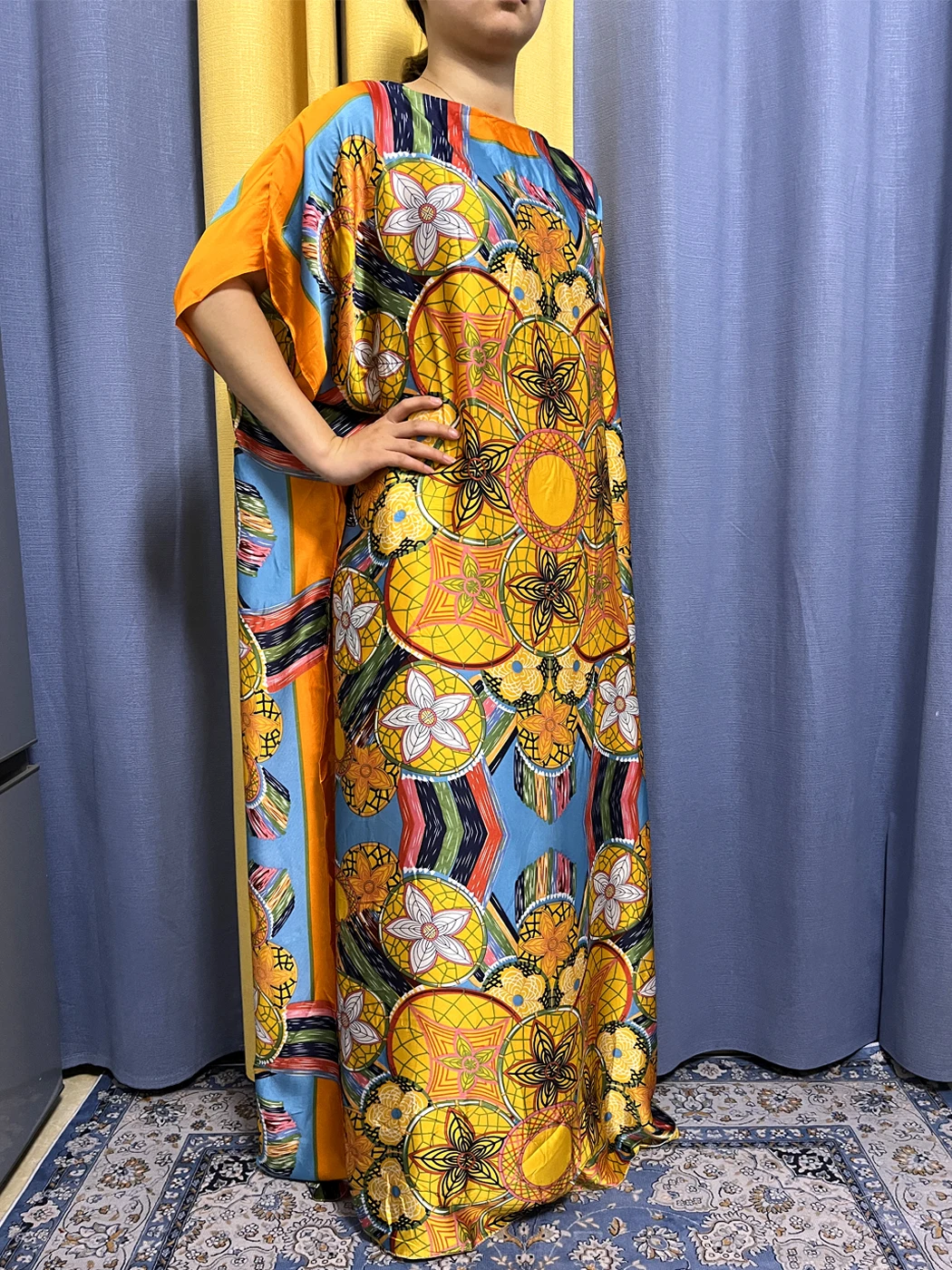 Abayas For Women 2023 Fashion New Printed Silk Soft Loose Femme Robe African Nigeria Summer Party Evening Dress With Belt Turban
