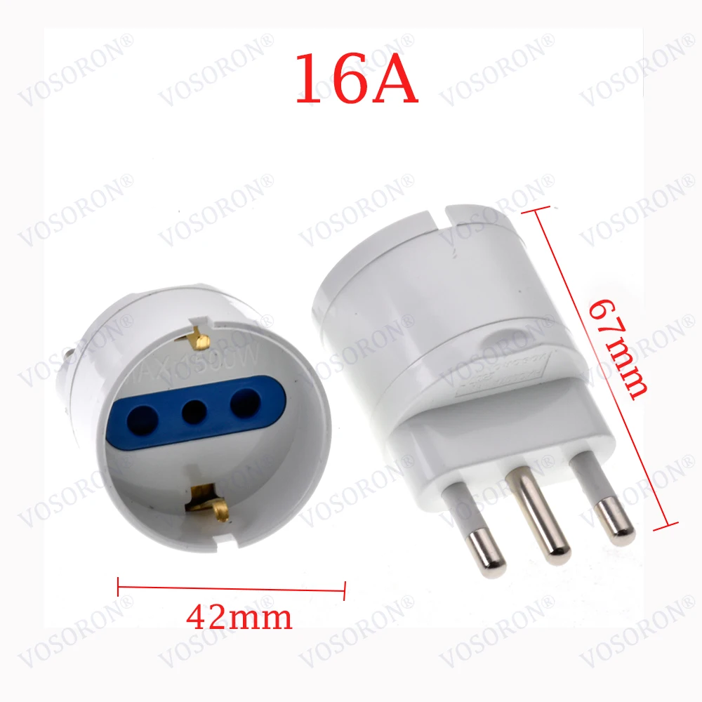 Universal European to Italy Power Plug Adapter - 10A/16A Travel Converter, AC 110~250V