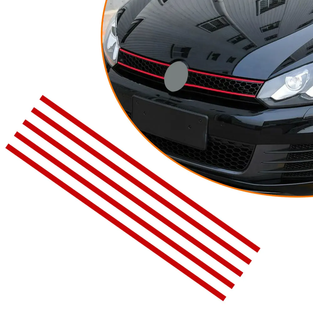 

5x Reflective Strips Car Sticker Auto Front Hood Grille Mouldings Red Universal Car Decor Accessories Exterior Parts Waterproof