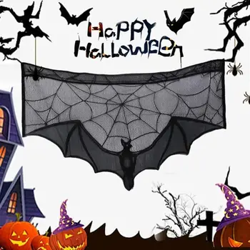 Lace Curtain Gothic Bat Halloween Table cloth Fireplace Scarf Window Cover for Party Home Decoration Cobweb Halloween