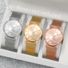 3pcs/set Women Fashion Plastic Strap Quartz Watch Rose Gold Gold Silver Set 1