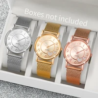 3pcs/set Women Fashion Plastic Strap Quartz Watch Rose Gold Gold Silver Set 1