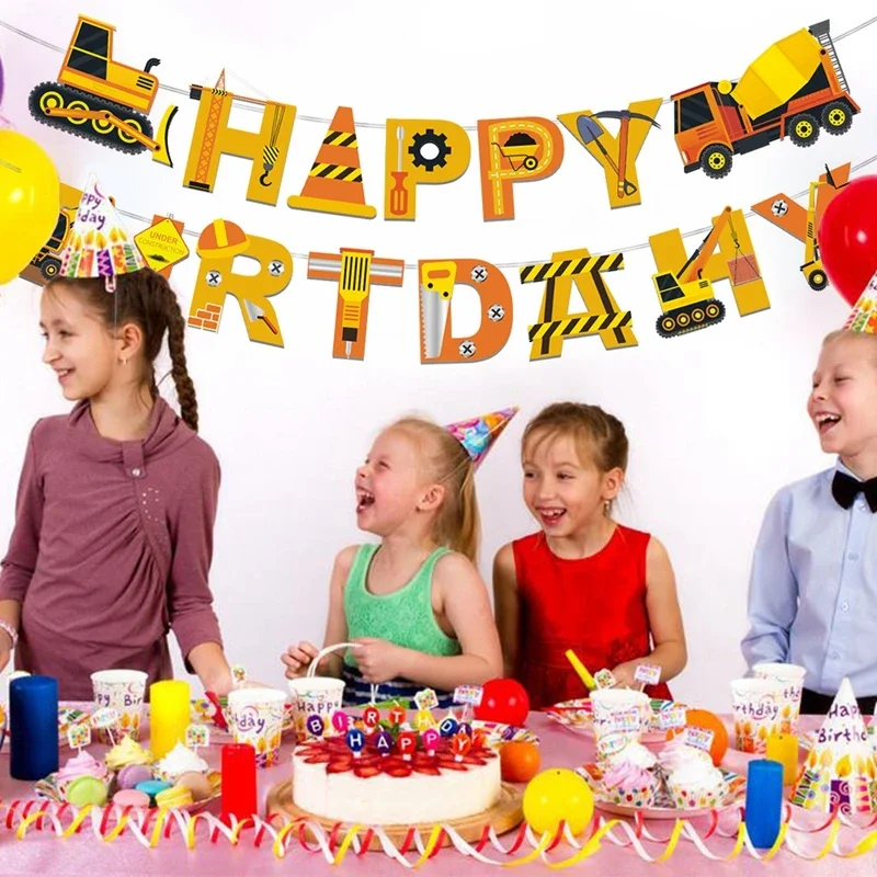 Party Supplies Excavator Truck Construction Party Plate Cup Tableware Kids Favor Birthday Baby Shower Decor