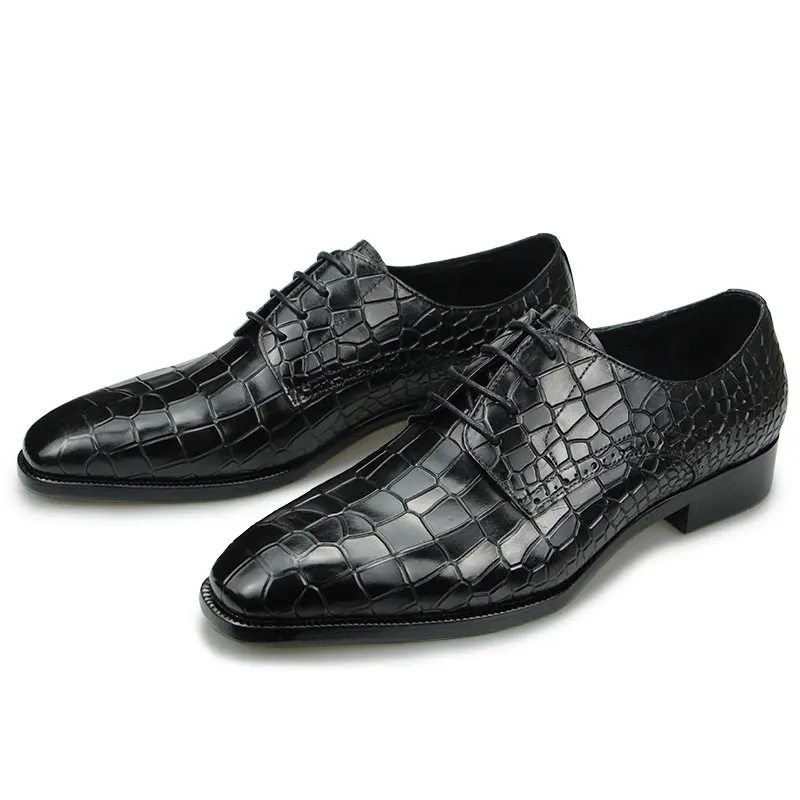 

Mens Dress Shoes Party for Male Fashion Alligator Printing Luxury Zapatos De Hombre Genuine Leather Oxfords Black Lace Up Daily