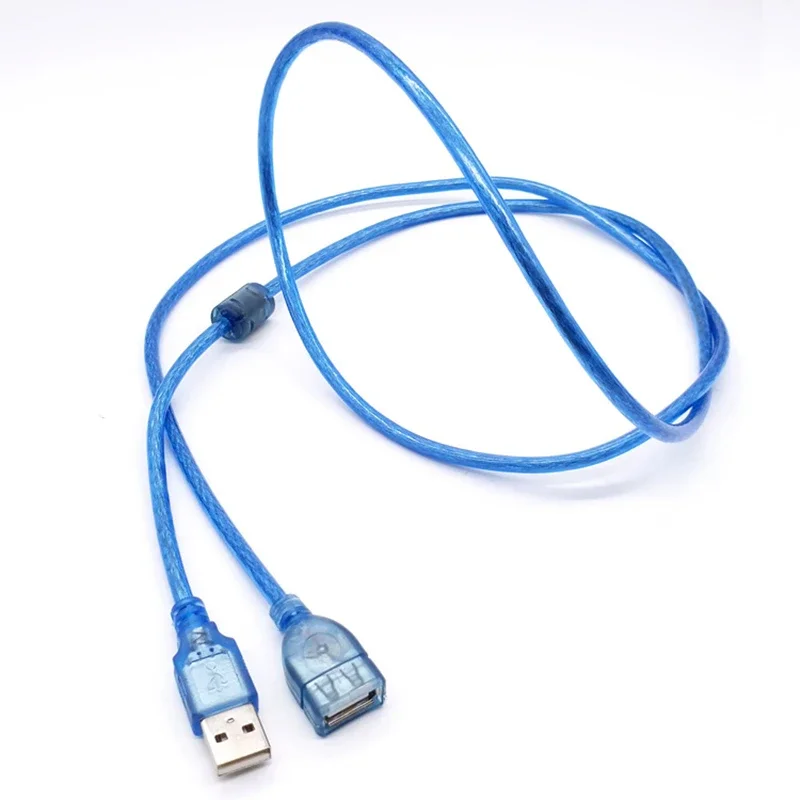 High Speed Transparent Blue USB 2.0 Extension Cable - Male to Female Connection, Available in Various Lengths