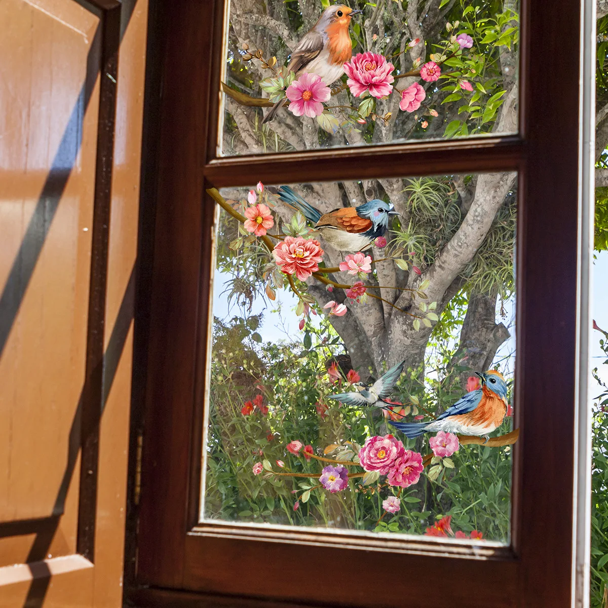 Spring Summer Tree Branch Bird Stickers Window Cling Butterfly Decals Glass Door Decoration Home Fridge Kids Room No Glue Vinyl window stickers